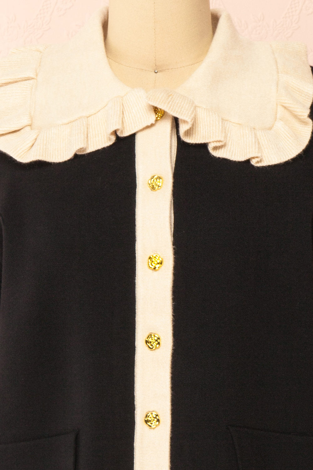 Odilia Black Cardigan w/ Cream Peterpan Collar | Boutique 1861 front