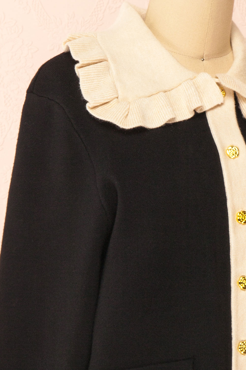 Odilia Black Cardigan w/ Cream Peterpan Collar | Boutique 1861