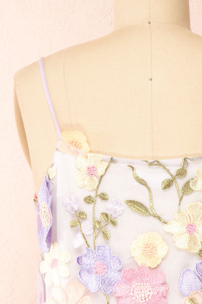 Ovidia Pastel Floral Short Halter Dress | Boutique 1861 back close-up