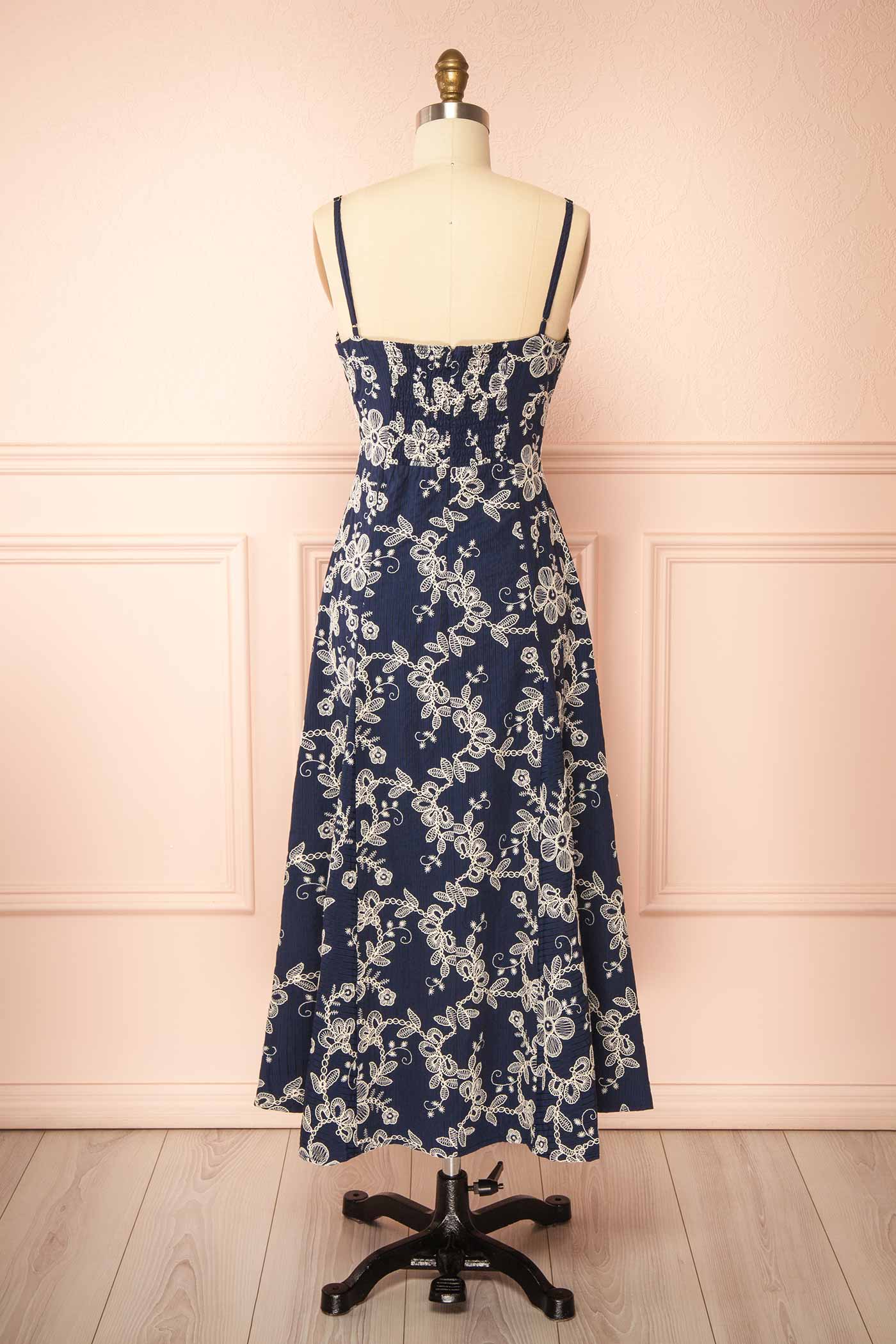 Backview Oleander Navy Midi Dress with Embroidery at la boutique 1861