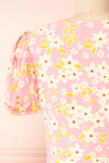 Olga Short Pink Floral Dress w/ Puffy Sleeves | Boutique 1861 back close-up