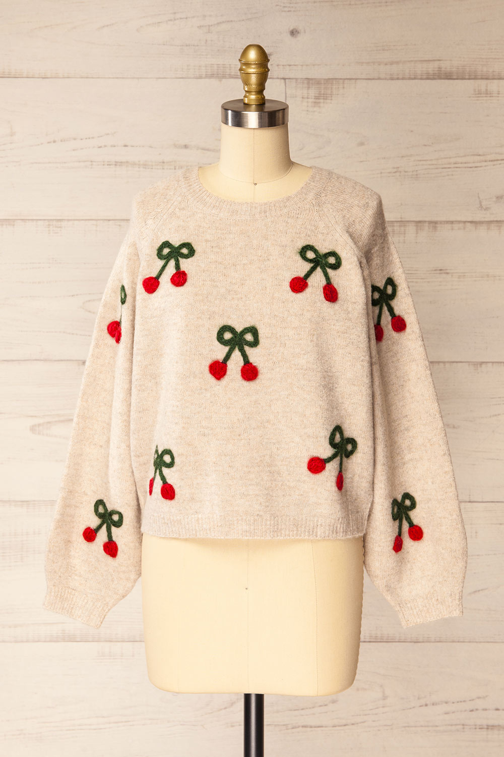 Omaha Beige Sweater with Knitted Cherries | La petite garçonne front view