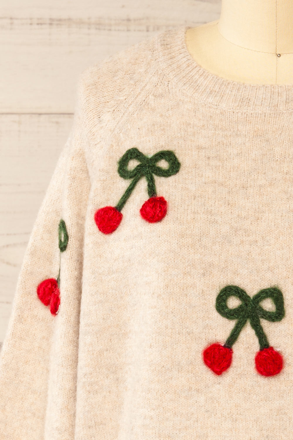 Omaha Beige Sweater with Knitted Cherries | La petite garçonne front