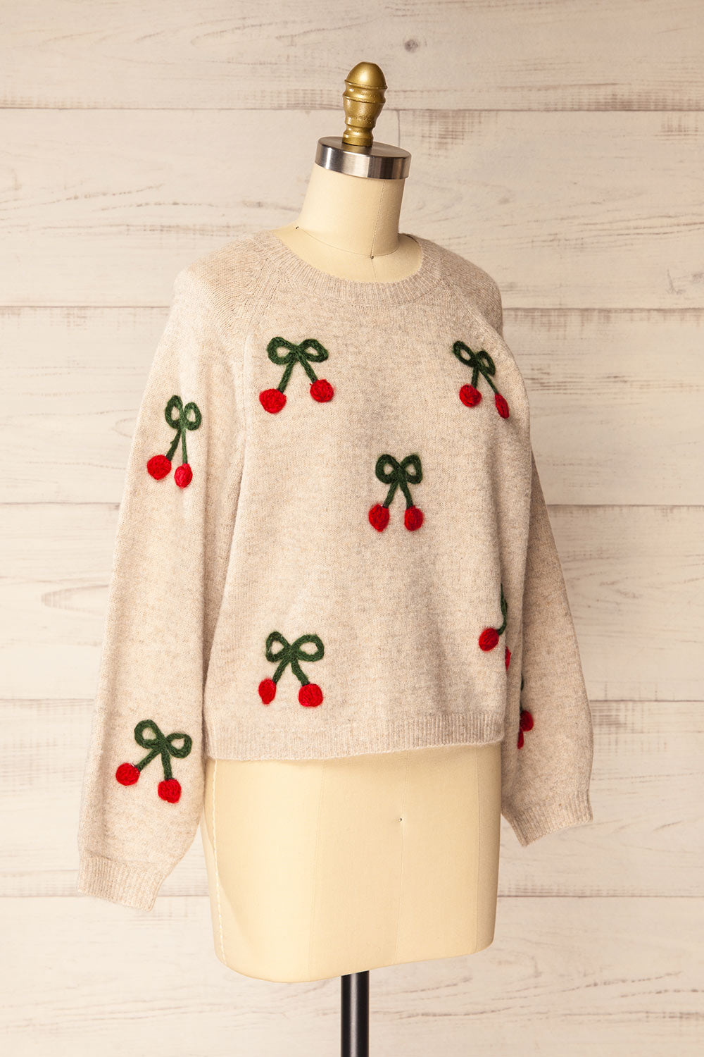 Omaha Beige Sweater with Knitted Cherries | La petite garçonne side view