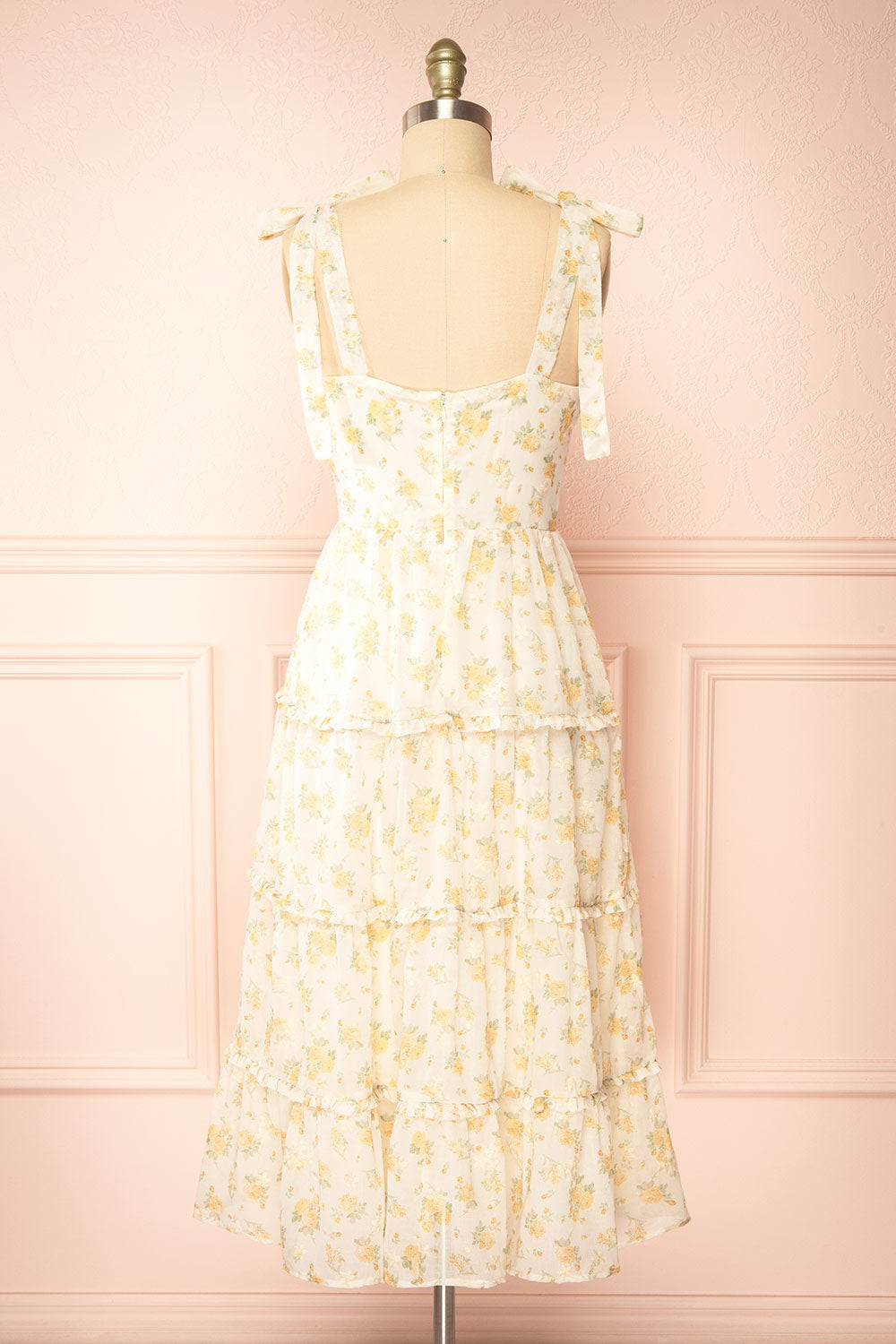 Omelta Ivory Midi Dress w/ Yellow Roses Motif | Boutique 1861 back view