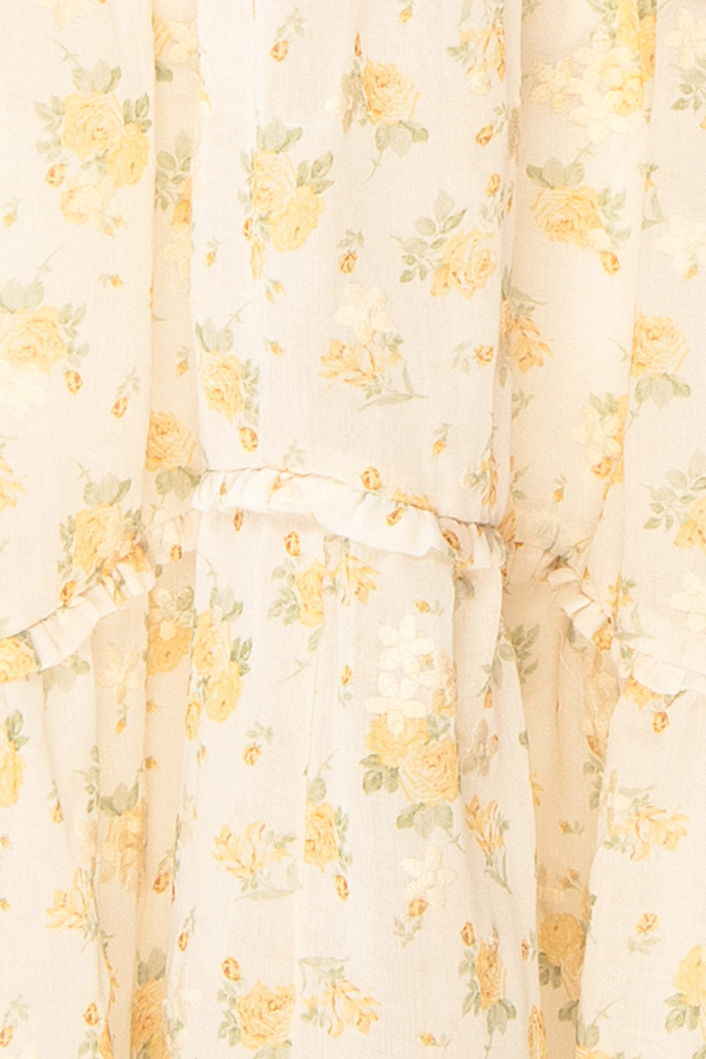 Omelta Ivory Midi Dress w/ Yellow Roses Motif | Boutique 1861 texture