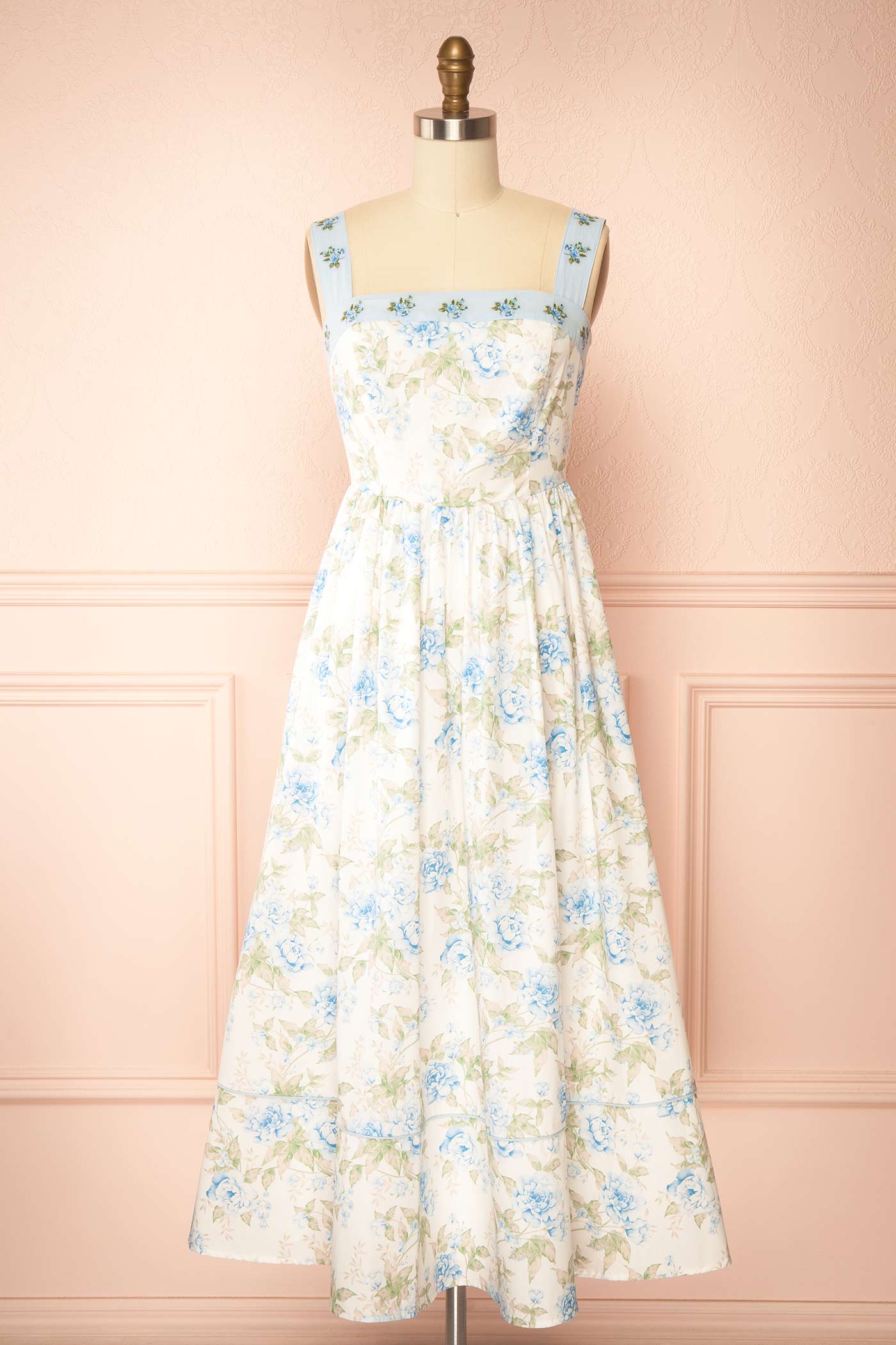 Opaline Blue | Floral Maxi Dress with Pockets