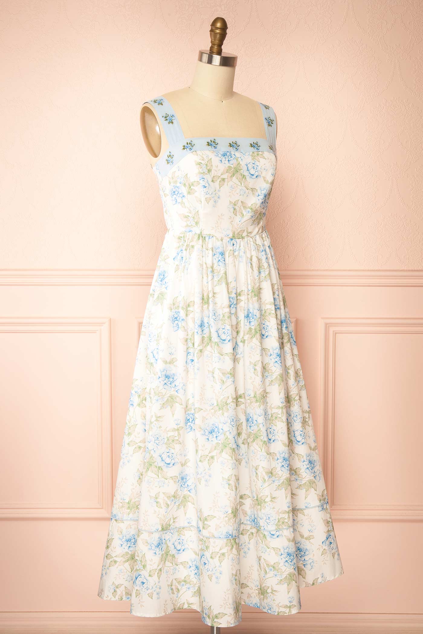 Opaline Blue | Floral Maxi Dress with Pockets