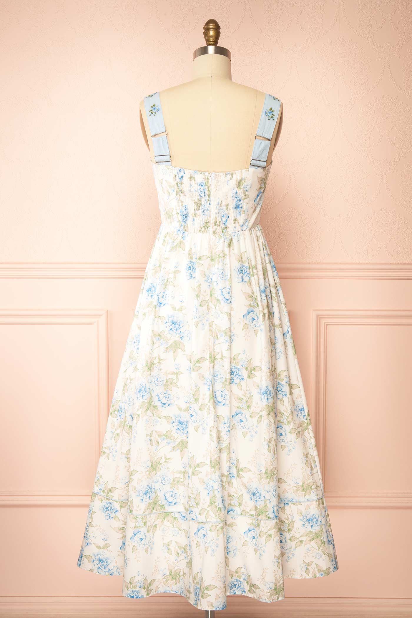 Back view Opaline Blue Floral Maxi Dress with Pockets at la boutique 1861