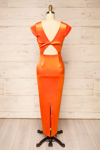 Orabelle Fitted Orange Satin Dress | Boutique 1861 side view