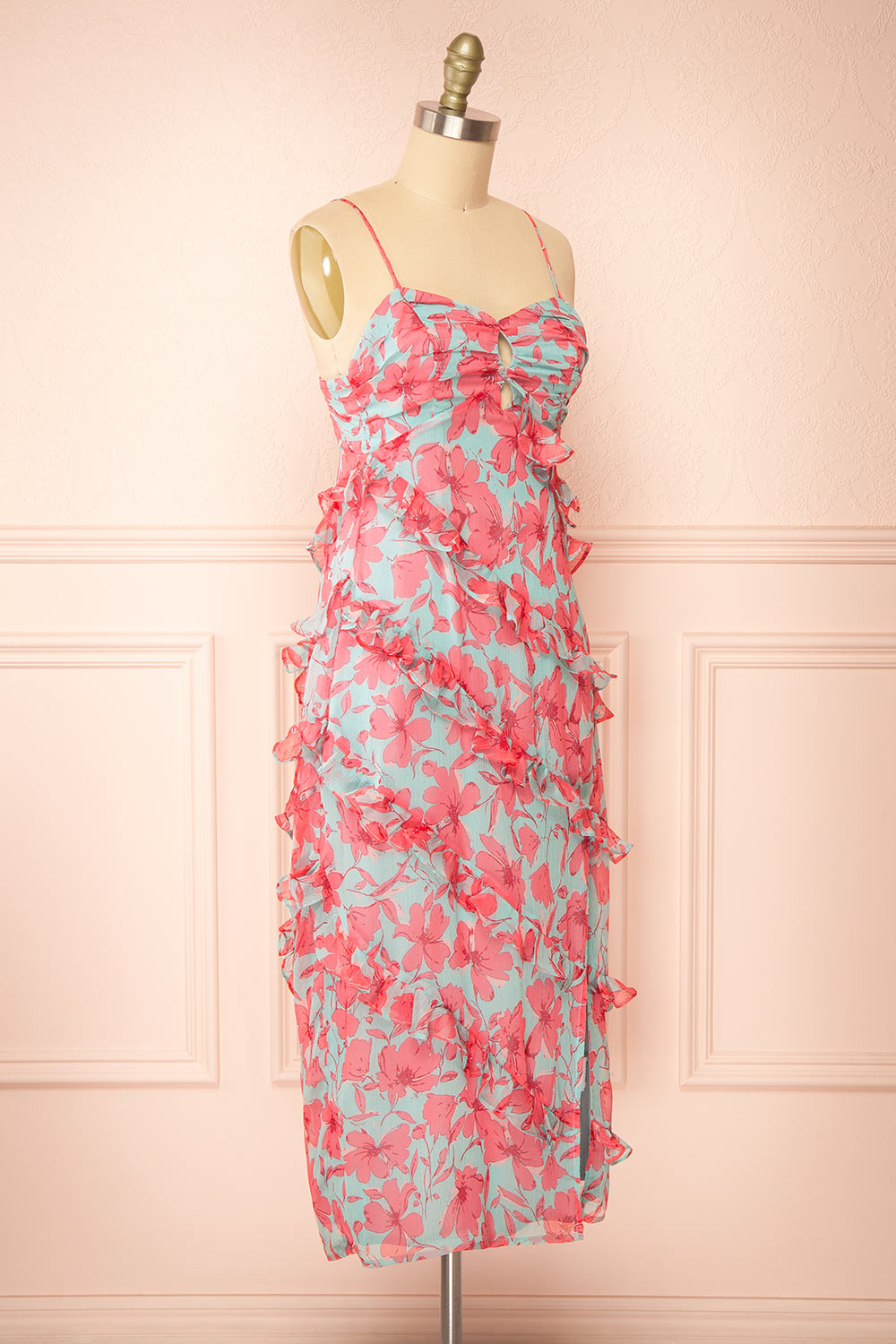 Orleana Midi Floral Dress w/ Rows of Ruffles | Boutique 1861 side view