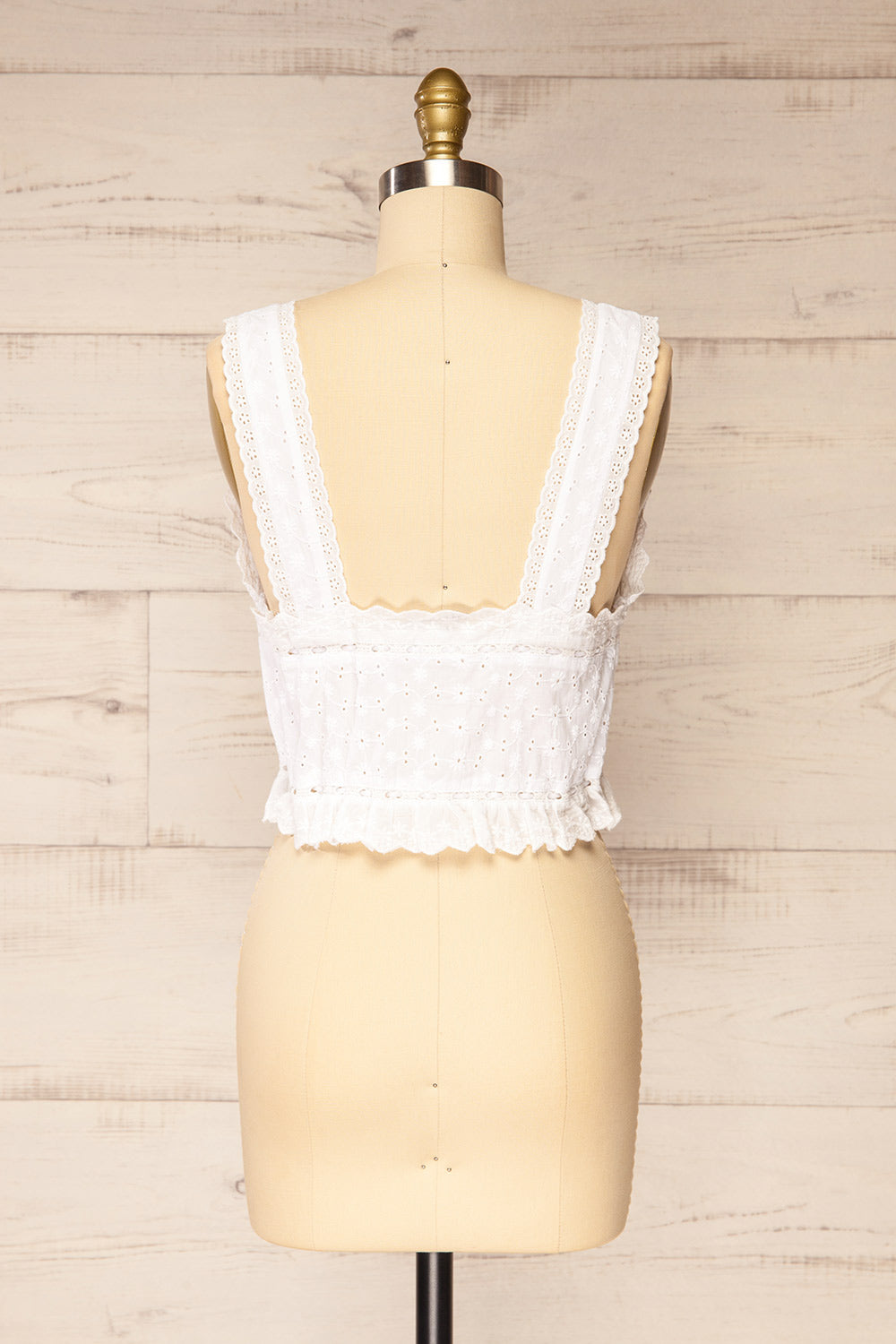 Orvieto White Eyelet Front Tie Crop Top with Lace Trim | La petite garçonne back view