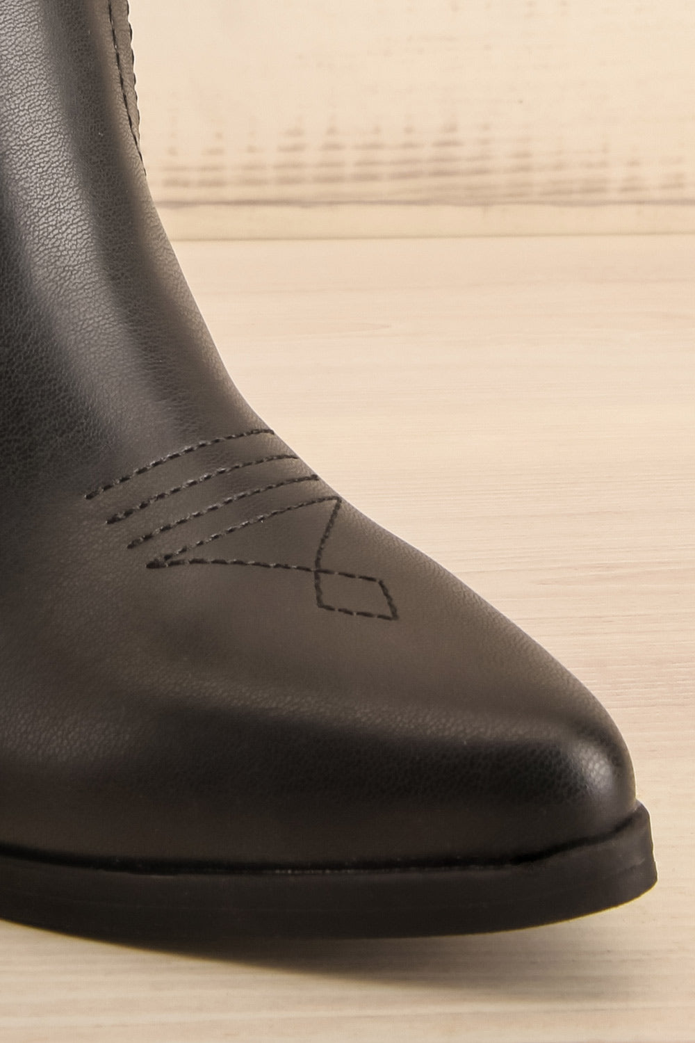 Orville Black Faux Leather Cowboy Boots | La petite garçonne front close-up