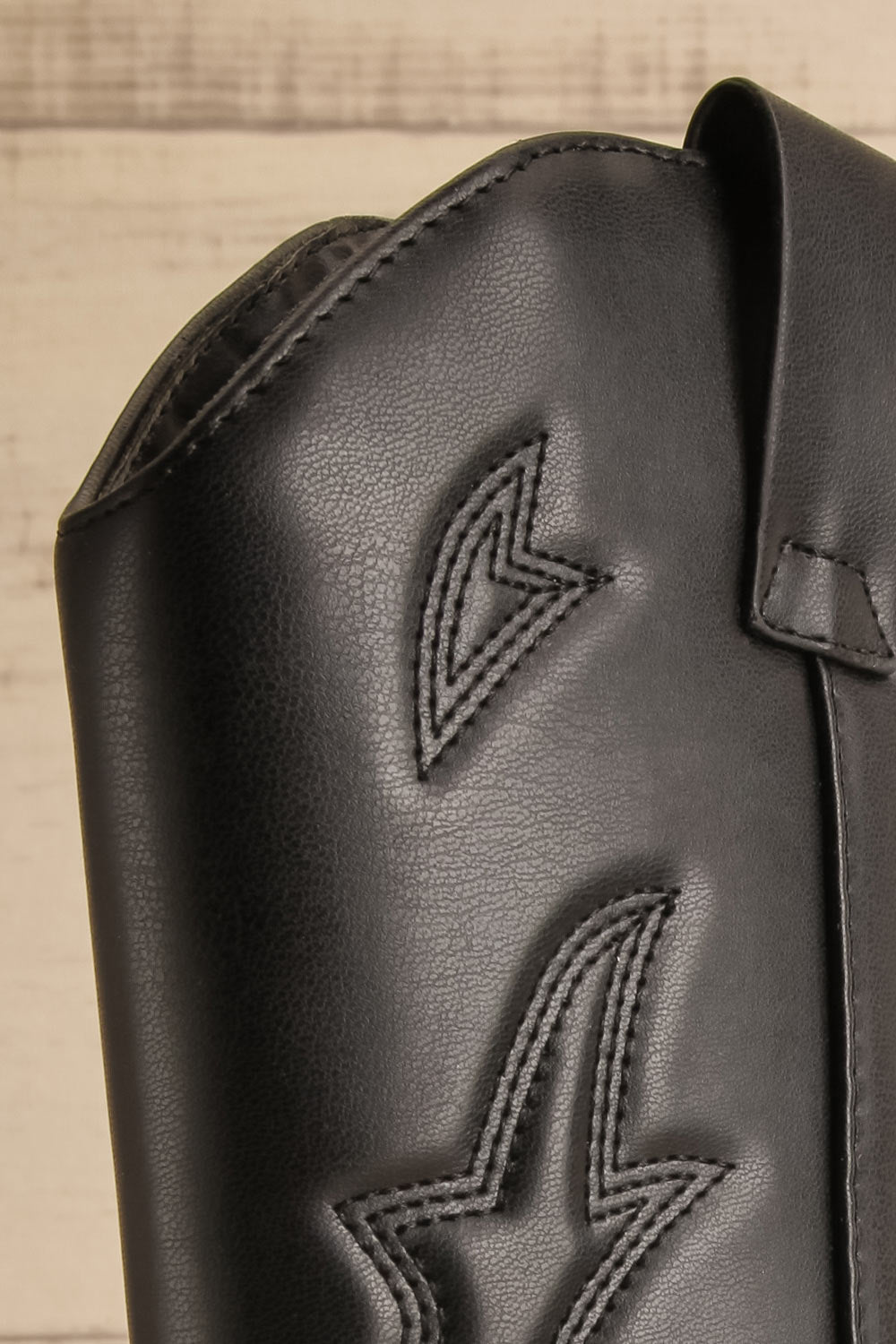 Orville Black Faux Leather Cowboy Boots | La petite garçonne back close-up