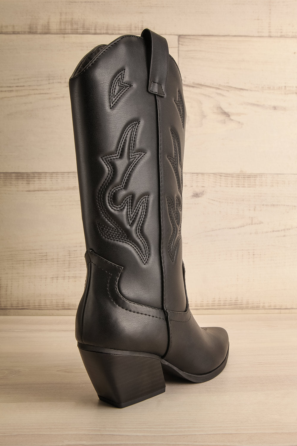 Orville Black Faux Leather Cowboy Boots | La petite garçonne back view