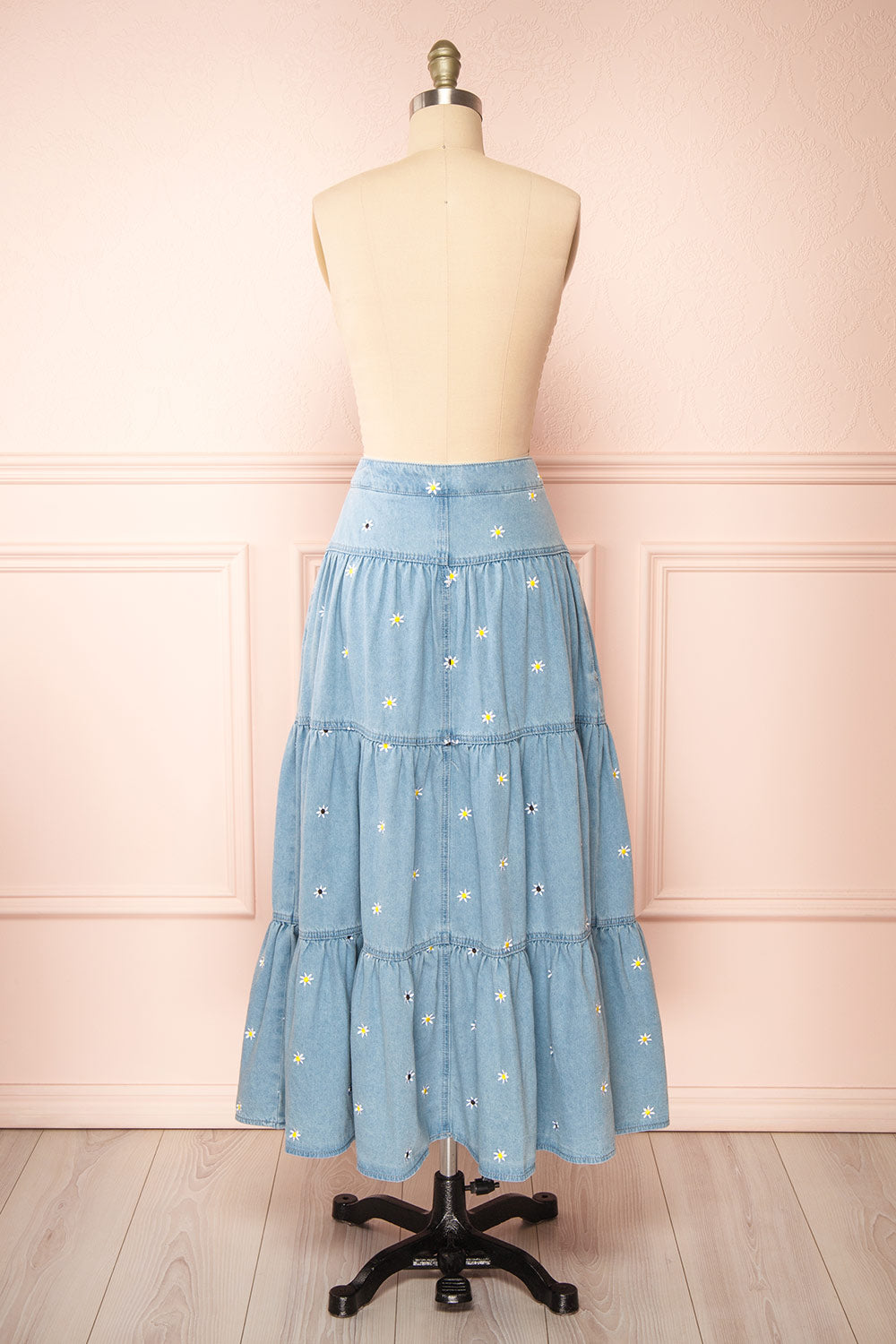 Ostap Denim Midi Skirt w/ Floral Embroidery | Boutique 1861 back view