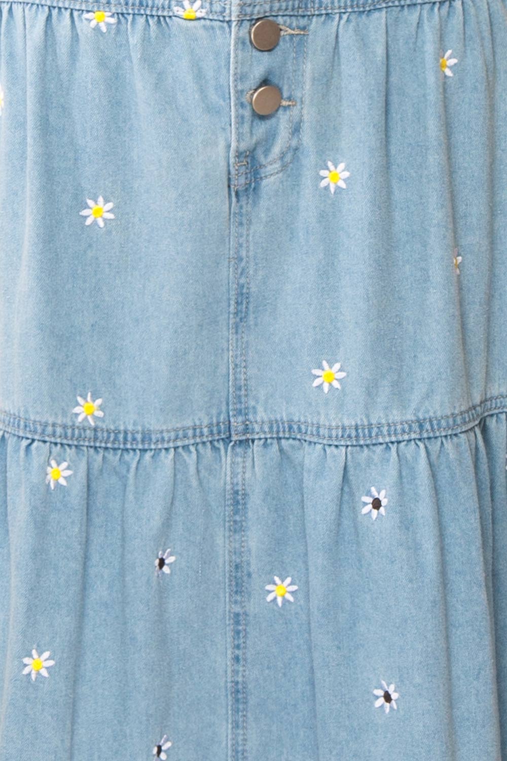Ostap Denim Midi Skirt w/ Floral Embroidery | Boutique 1861 fabric 