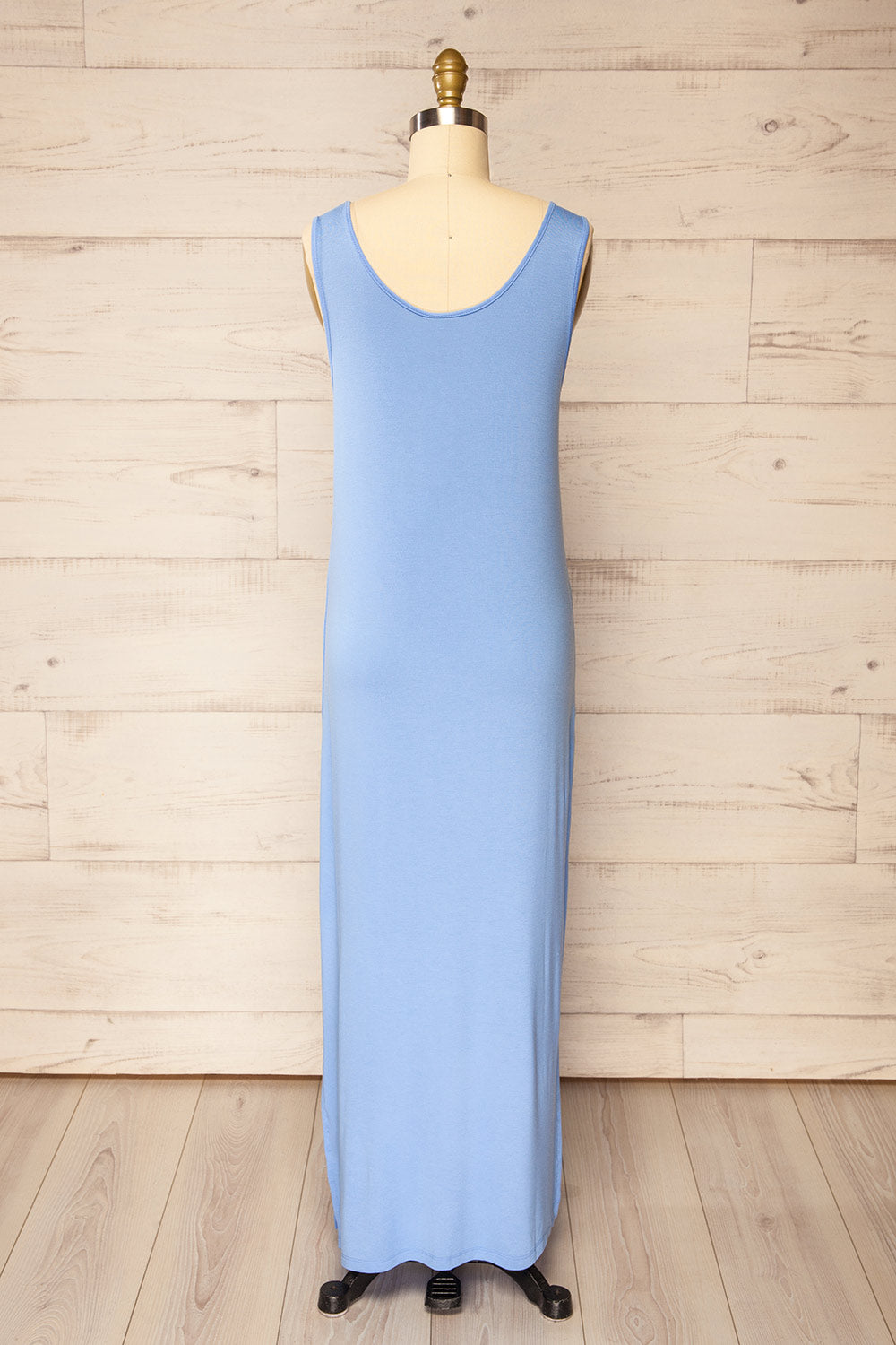 Oswin Blue Straight Cut Jersey Maxi Dress | La petite garçonne back view