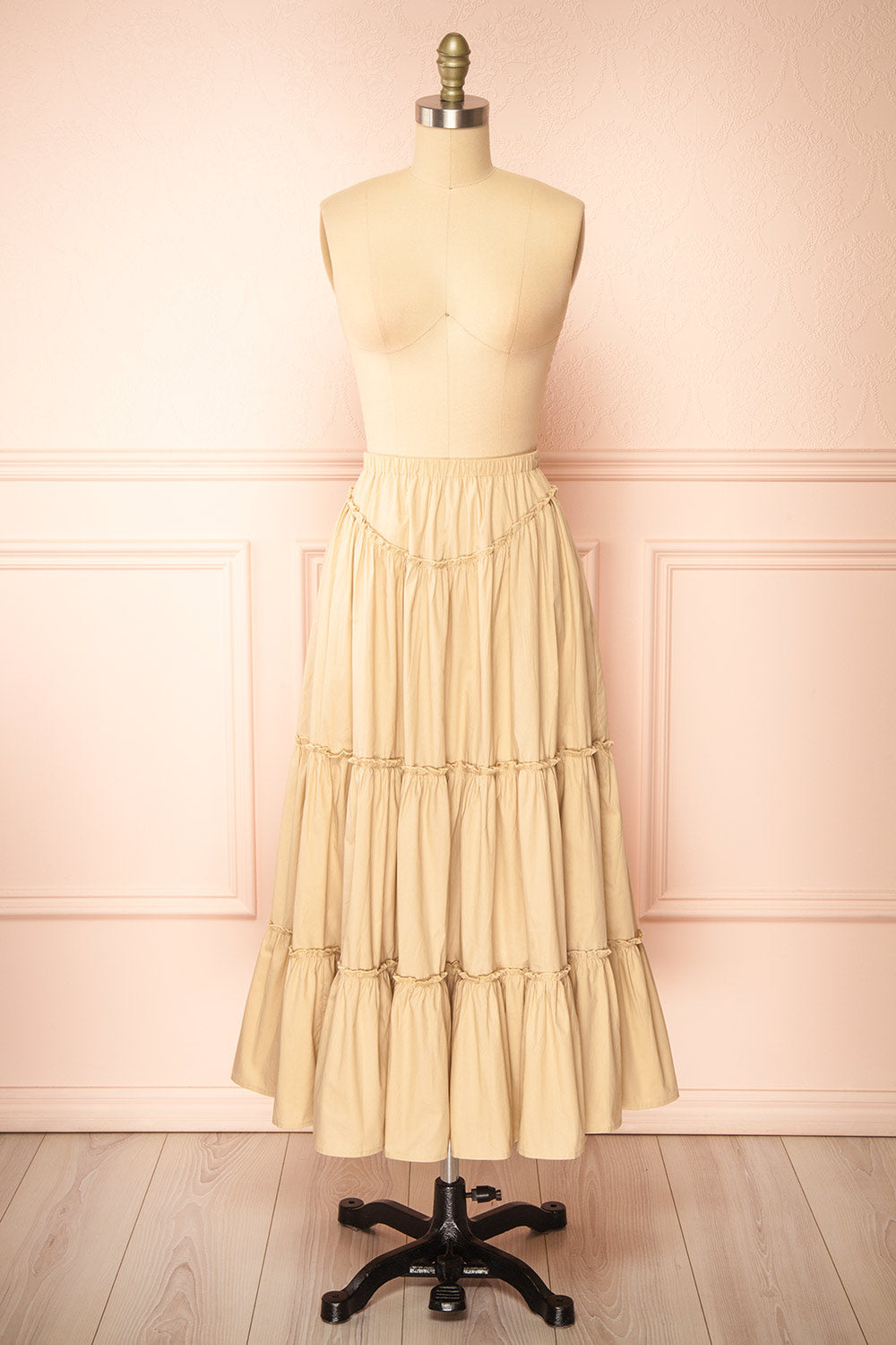 Ousmanne Beige Popeline Maxi Skirt w/ Elastic Waist | Boutique 1861 front view