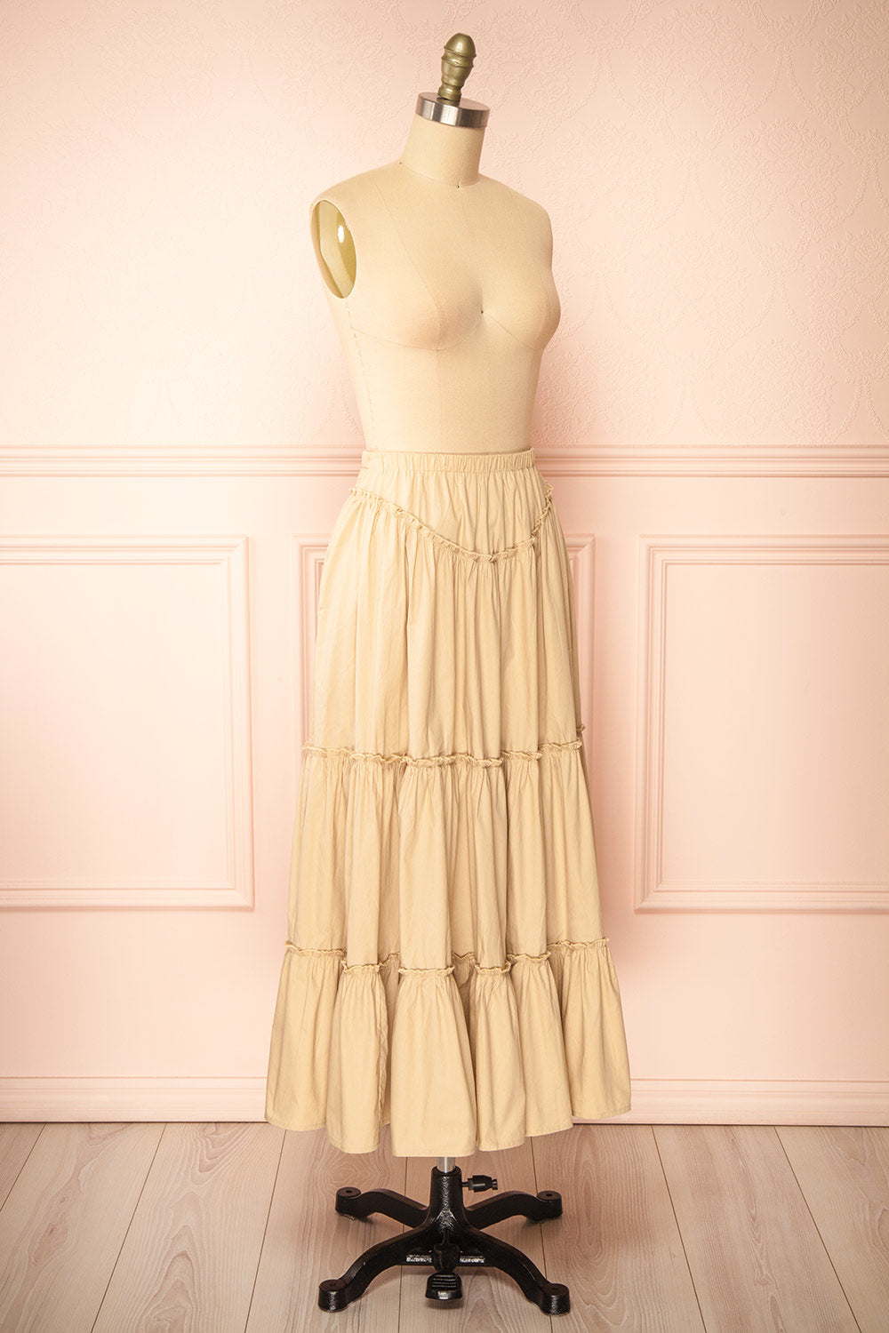 Ousmanne Beige Popeline Maxi Skirt w/ Elastic Waist | Boutique 1861 side view