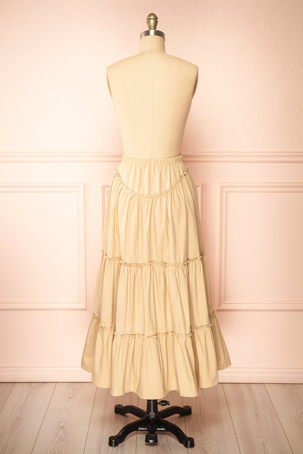 Ousmanne Beige Popeline Maxi Skirt w/ Elastic Waist | Boutique 1861 back view