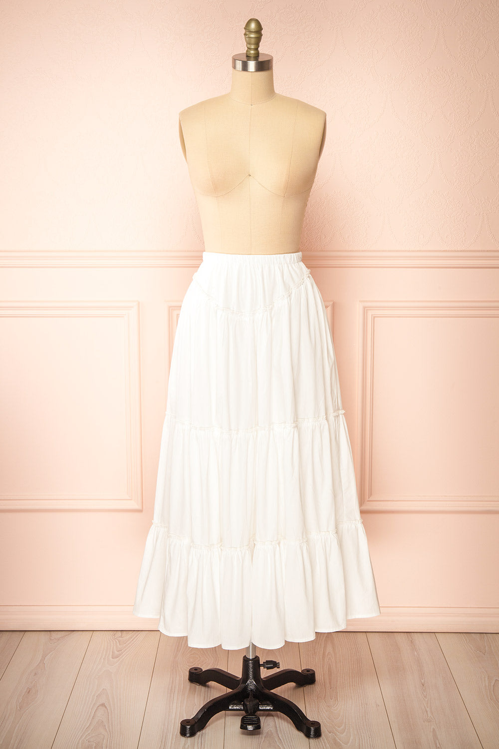 Ousmanne White Popeline Maxi Skirt w/ Elastic Waist | Boutique 1861 front view