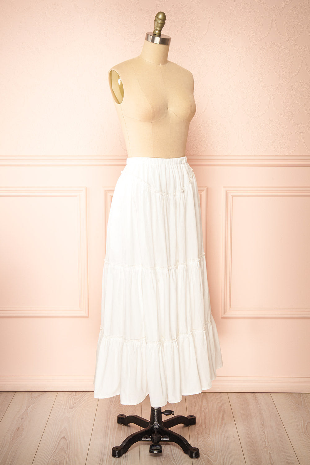 Ousmanne White Popeline Maxi Skirt w/ Elastic Waist | Boutique 1861 side view