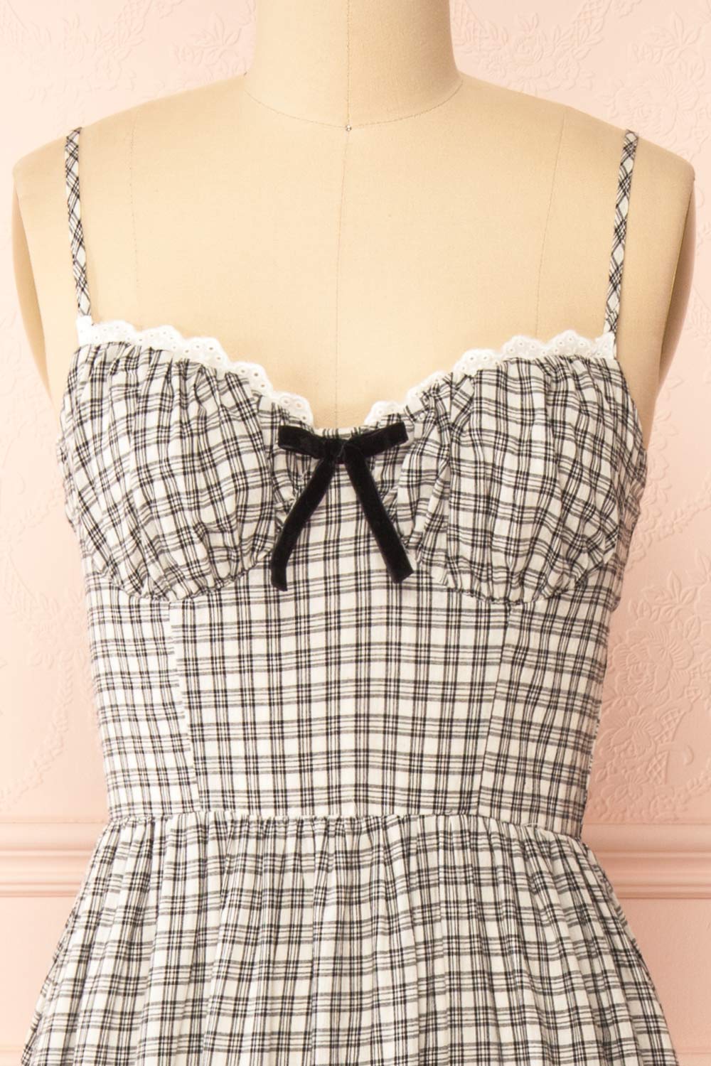 Ovila Long Plaid Dress w/ Bow | Boutique 1861 front close-up