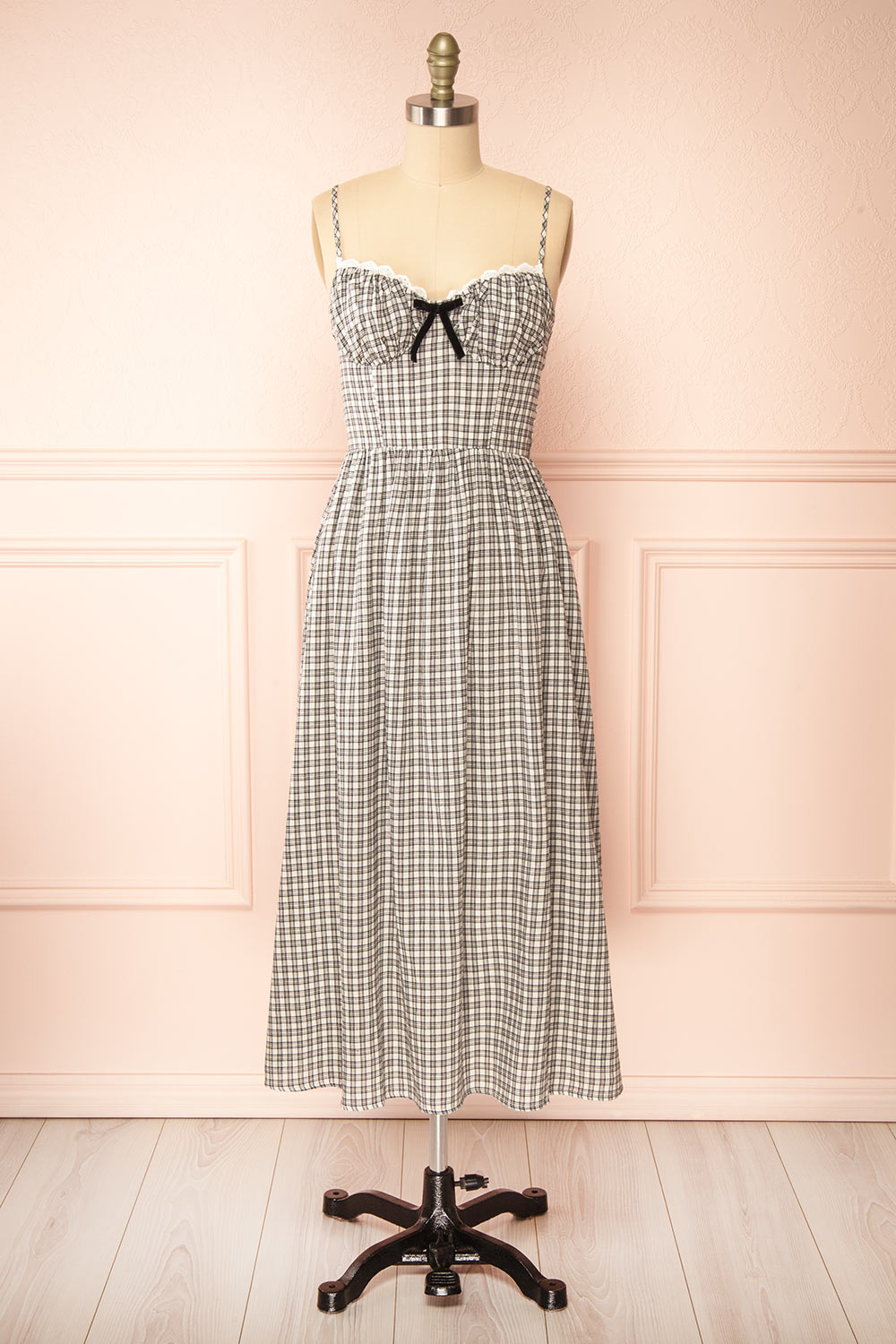 Ovila Long Plaid Dress w/ Bow | Boutique 1861 front view