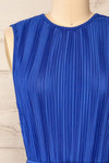 Padstow Blue Sleeveless Pleated Midi Dress | La petite garçonne front close-up
