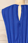 Padstow Blue Sleeveless Pleated Midi Dress | La petite garçonne back close-up