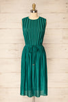 Padstow Green Sleeveless Pleated Midi Dress | La petite garçonne front view