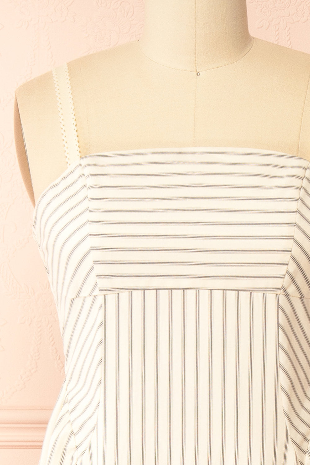 Palashi Ivory Striped Sleeveless Midi Dress with Pockets | Boutique 1861 front