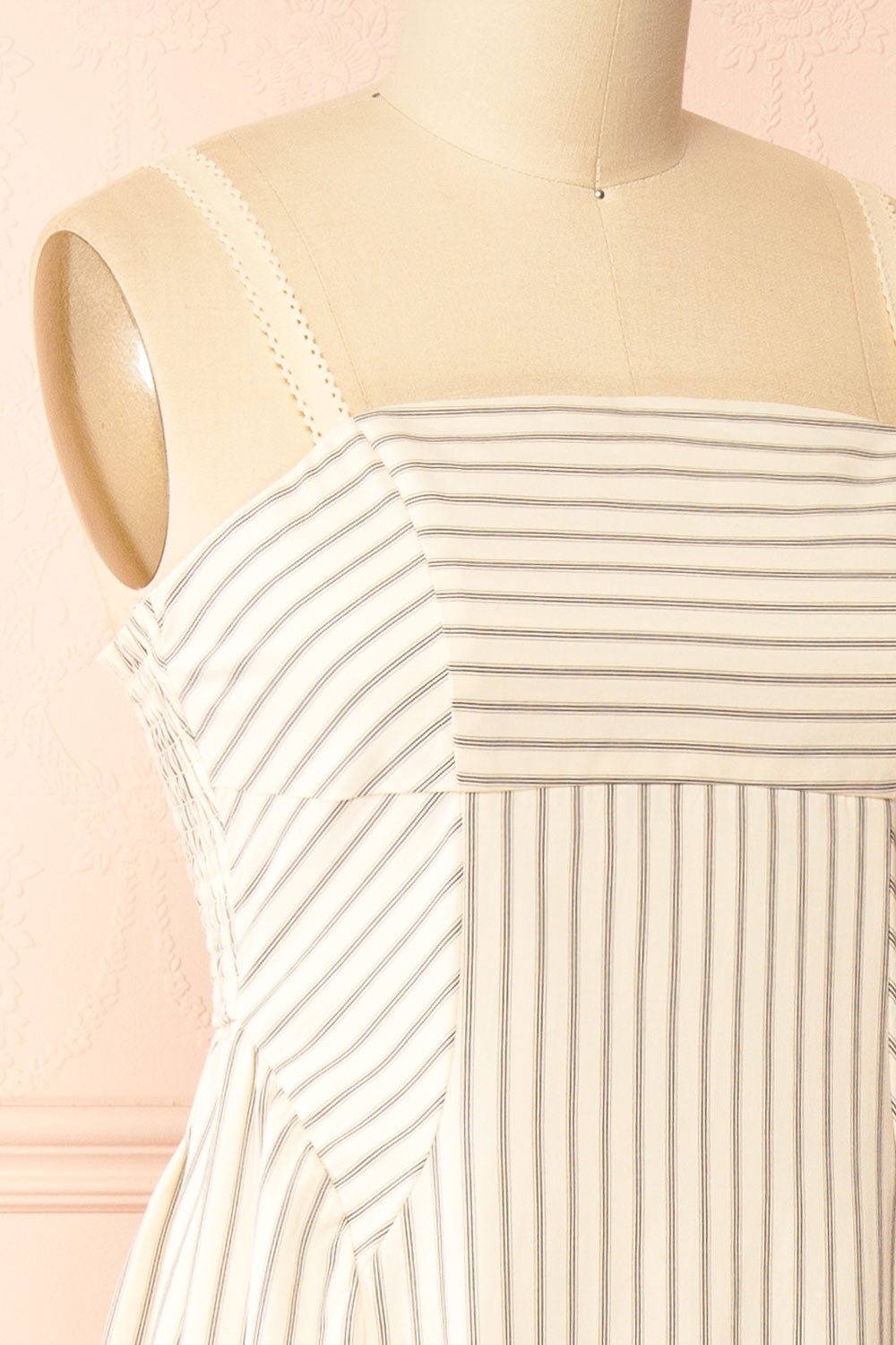 Palashi Ivory Striped Sleeveless Midi Dress with Pockets | Boutique 1861 side