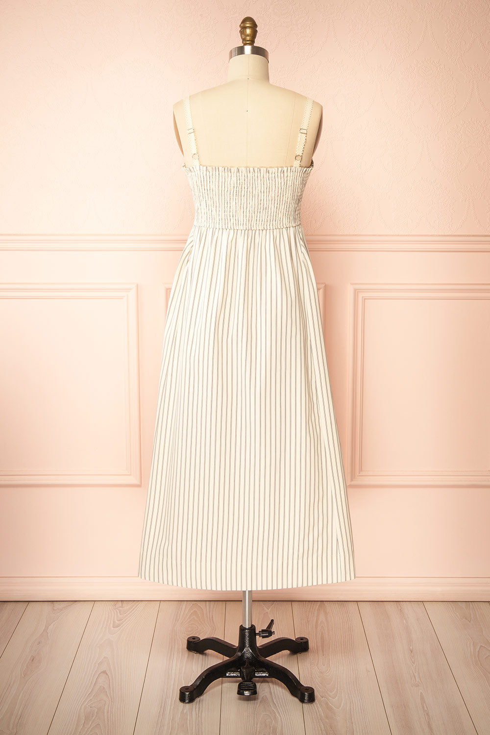 Palashi Ivory Striped Sleeveless Midi Dress with Pockets | Boutique 1861 back view