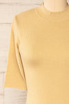 Palermo Beige Short Sleeve Mock Neck Top | La petite garçonne  front close-up