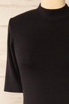Palermo Black Short Sleeve Mock Neck Top | La petite garçonne front close-up