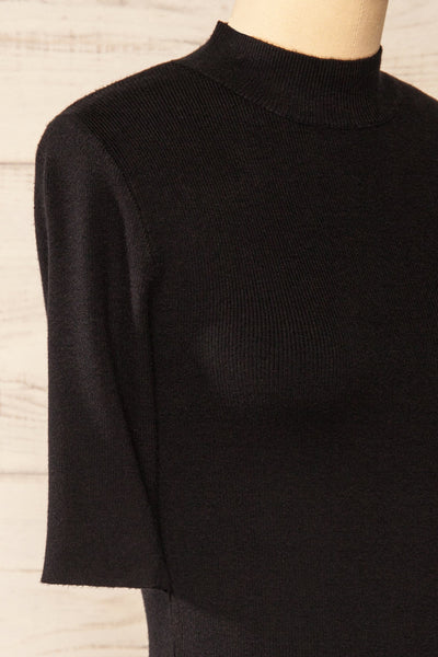 Palermo Black Short Sleeve Mock Neck Top | La petite garçonne side close-up