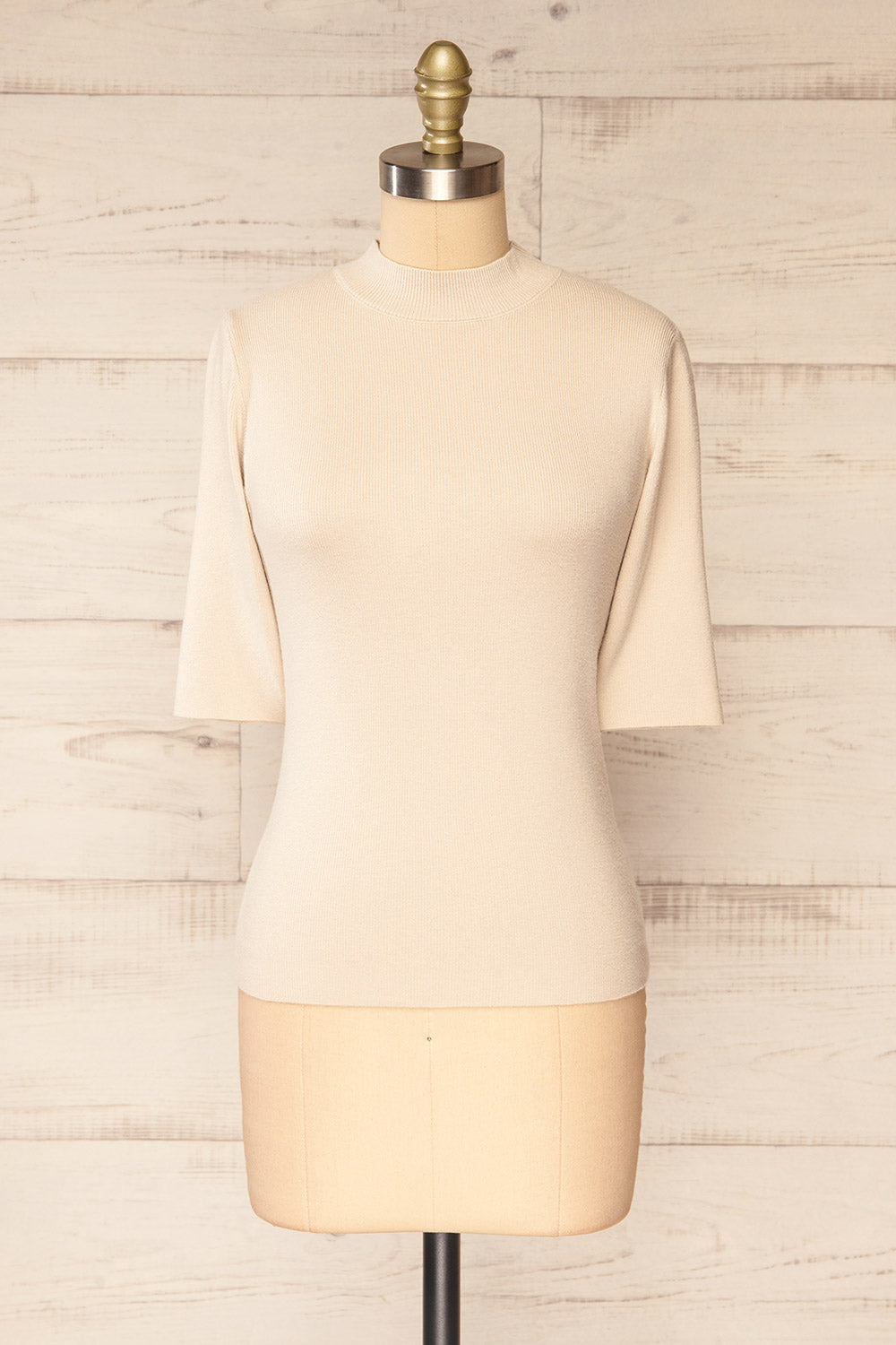 Palermo Ivory Short Sleeve Mock Neck Top | La petite garçonne front view