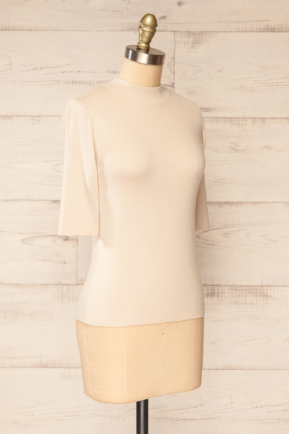 Palermo Ivory Short Sleeve Mock Neck Top | La petite garçonne side view