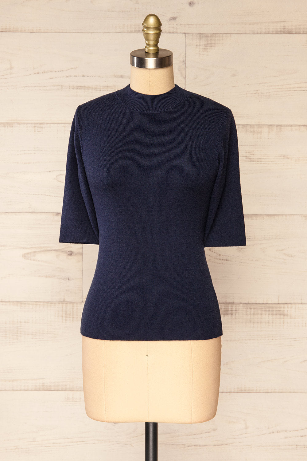 Palermo Navy Short Sleeve Mock Neck Top | La petite garçonne front view