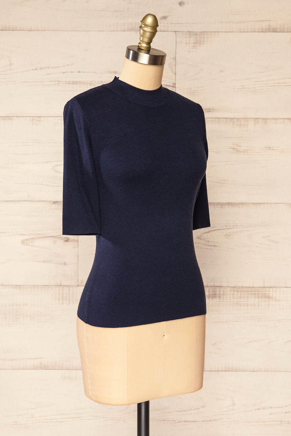 Palermo Navy Short Sleeve Mock Neck Top | La petite garçonne  side view