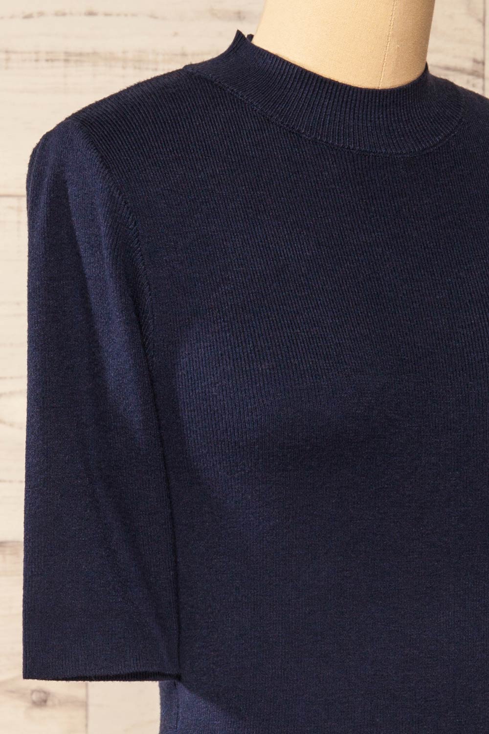 Palermo Navy Short Sleeve Mock Neck Top | La petite garçonne  side