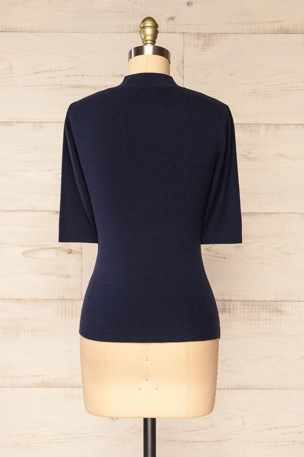 Palermo Navy Short Sleeve Mock Neck Top | La petite garçonne  back view