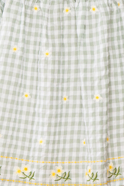 Paloma Green Gingham Top w/ Floral Embroidery | Boutique 1861 texture