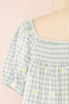 Paloma Green Gingham Top w/ Floral Embroidery | Boutique 1861 back close-up