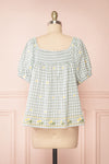 Paloma Green Gingham Top w/ Floral Embroidery | Boutique 1861 back view