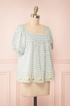 Paloma Green Gingham Top w/ Floral Embroidery | Boutique 1861 side view
