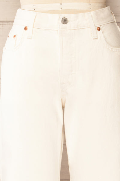 Pamy Ivory High-Waisted Straight Leg Jeans | La petite garçonne front close-up