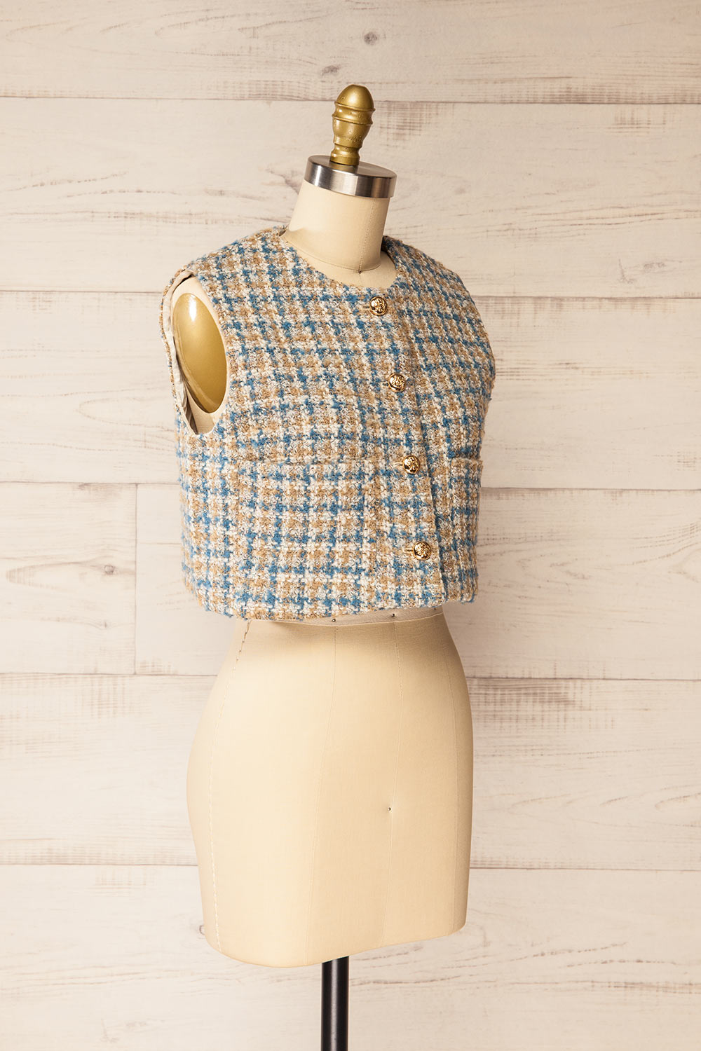 Panauti Tweed Sleeveless Top with Golden Buttons | La petite garçonne side view